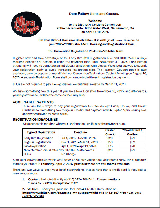 First Page of District Convention Application