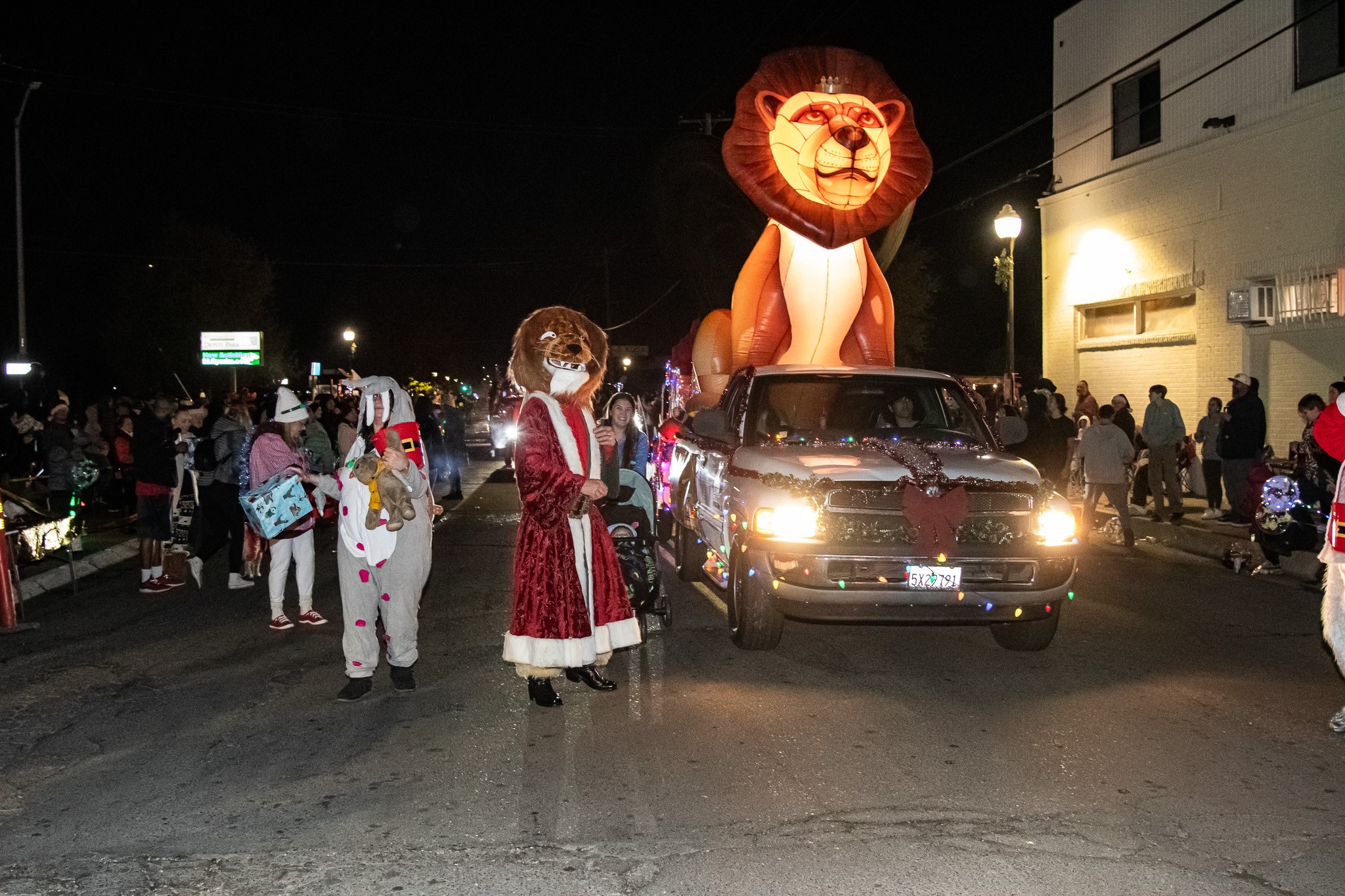 Leo the Lion at a community Christmas parade