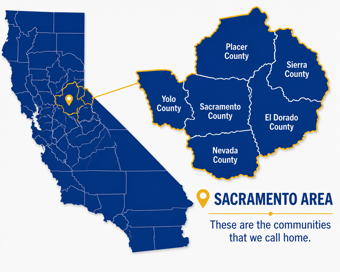 District 4-C5 Sacramento Area communities map showing Sacramento, Yolo, Placer, El Dorado, Nevada and Sierra counties